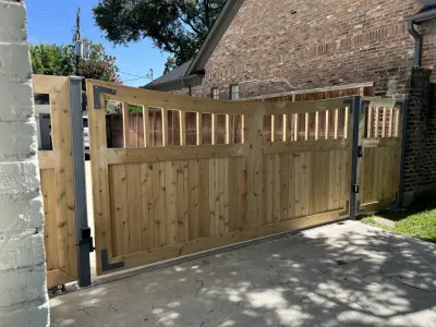 Steel-Framed Wood Gate with a Reversed Arch Design — Fence Installation project by My Garage And Gates