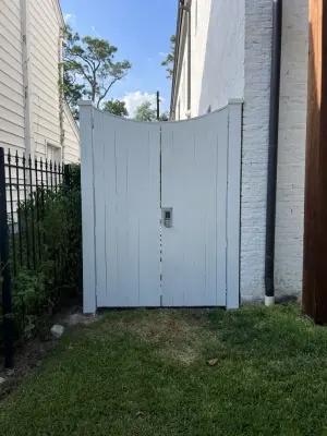 White Stained Wooden Pedestrian Gate — Fence Installation project by My Garage And Gates