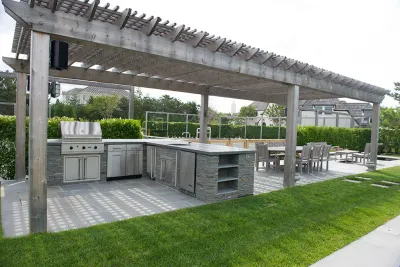 Modern Pool, Spa, Tennis Court, and Patio — Landscape Design project by The León Group, LLC