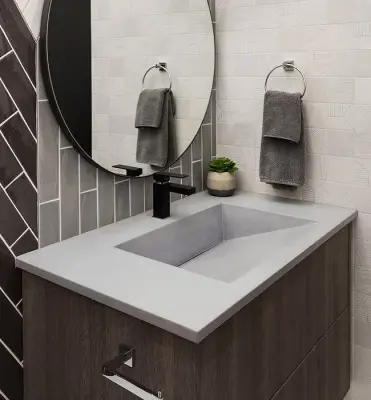 Contemporary Bathroom Design in San Francisco with Concrete Sink by West Oak Designs
