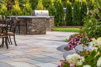 Spactular outdoor living space for a home in the village of Ridgewood NJ by Thomas Flint Landscape Design & Development