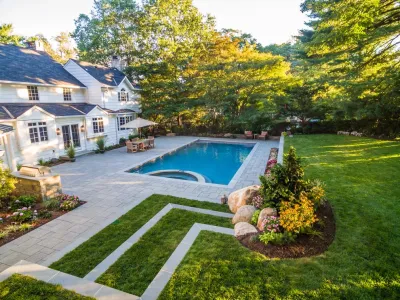 Backyard makeover and pool renovation for a family in Ridgewood NJ — Landscape Design project by Thomas Flint Landscape Design & Development