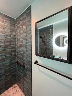 Laguna Hills Bathroom Renovation Featuring Custom Tiled Shower and Contemporary Enhancements — Kitchen Remodeling project by USA Home Remodeling