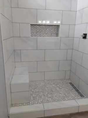 Bathroom Tub to Shower Conversion and Linen Closet Addition — Kitchen Remodeling project by DLM Designer/Remodeler Kitchen And Bath Plus