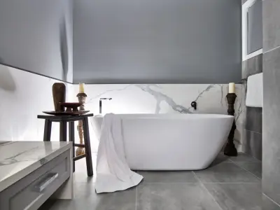 Contemporary Statuario Bathroom Setup in Jacksonville — Kitchen Remodeling project by Granite Transformations Of Jacksonville