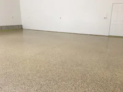 Color Chip Epoxy Garage Coating — Custom Home Builders project by Will Construction, LLC