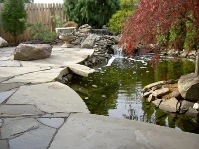 Natural Stone Pond Patio by Woodward Landscape Supply