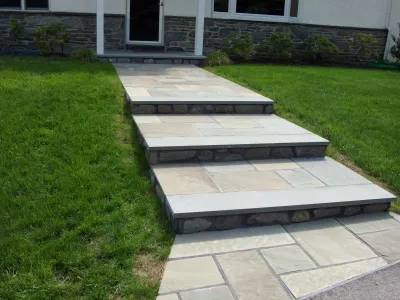 Custom Wet-set Flagstone Front Steps by Woodward Landscape Supply