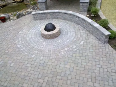Large Paver Patio with Firepit — Landscape Design project by Woodward Landscape Supply