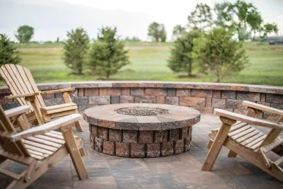 Stone Patio with Pergola and Fire Pit — Landscape Construction project by All Terrain Landscaping