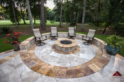 Beautfil Multi-Color Travertine Patio! — Landscape Construction project by American Paving Design