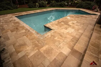 Gorgeous Natural Stone Pool Deck! — Landscape Construction project by American Paving Design