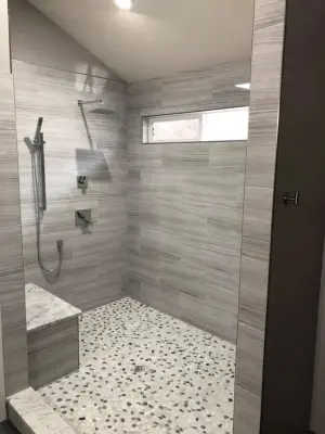 Charcoal Tile Shower — Kitchen Remodeling project by HM Remodeling