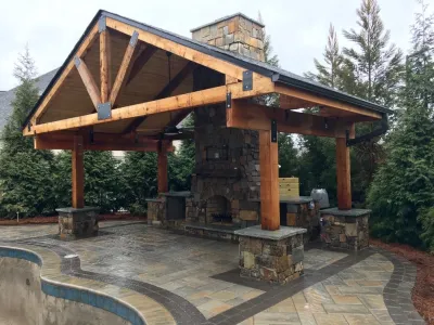 Covered outdoor living around pool — Landscape Construction project by Ayers Hardscapes & Landscapes LLC