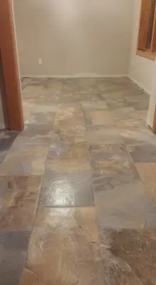 12x24 Kitchen and Travertine Bathroom Flooring — Kitchen Remodeling project by Paramount Tile Design