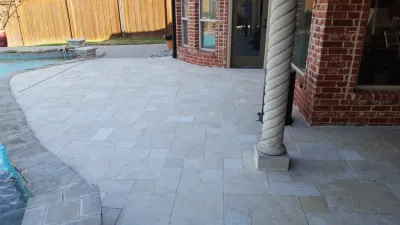 Travertine Pool Deck — Landscape Construction project by Be Green Texas Lawn Care