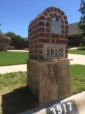 Brick and Flagstone Mailbox — Landscape Construction project by Be Green Texas Lawn Care