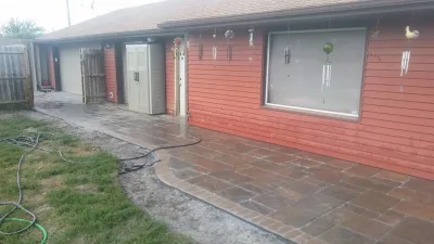 Pavers with Border walkway — Landscape Construction project by Flower Bed Guys in Belton