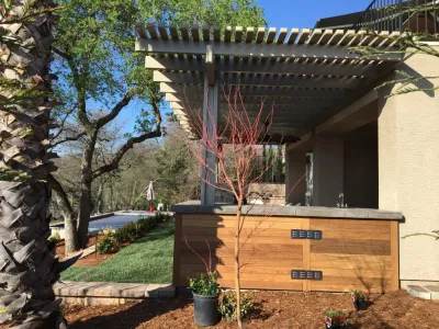 Roseville Contemporary Pool, Outdoor Kitchen, and Patio Cover — Landscape Design project by Bluestar Landscape Designers in Roseville