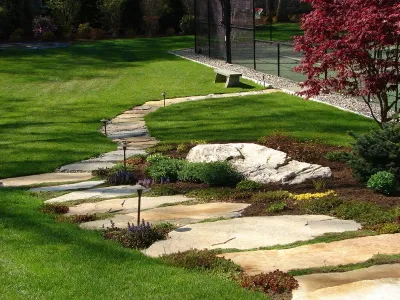 Stepping Stone Pathway and Lighting — Landscape Construction project by Bolton Landscape Design & Masonry Inc in Ridgefield