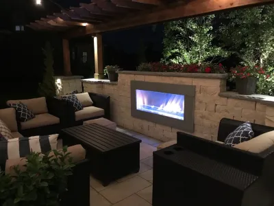 Mukwonago Contemporary Outdoor Room with Fireplace — Landscape Construction project by Breckenridge Design, Construction & Maintenance