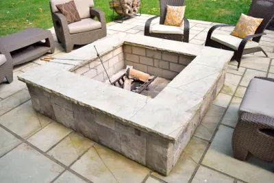 Natural Sandstone Patio in Wooded Rocky River Area — Landscape Construction project by Brian-Kyles Landscapes Of Distinction