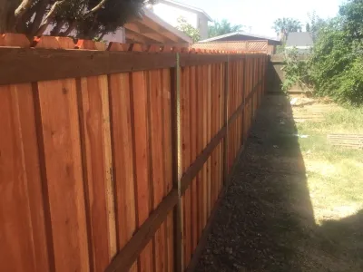 Redwood fence using Z posts — Landscape Construction project by Brio Landscaping