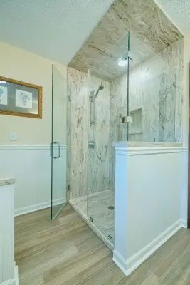 Bespoke Corian Shower — Home Renovation & Remodeling Services project by First Choice Home Remodeling