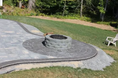 Stamped Concrete and Custom Fireplace Patio — Landscape Construction project by By The Yard Landscaping