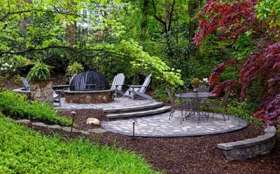 Backyard patio, retaining walls and fire pit — Landscape Construction project by Classic Stonescaping & Gardens