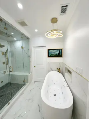 Modern Master Bathroom at Hunters Hollow — Home Renovation & Remodeling Services project by R & E Remodeling