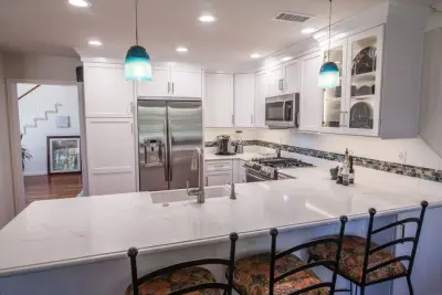 Omega Cabinets, Blair Door Design, Maple Wood in Pearl Finish — Kitchen Remodeling project by Kitchens Etc. Of V.C.