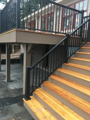 Cedar Staircase at Oneida Lake House — Kitchen Remodeling project by Mark Frateschi Design Build