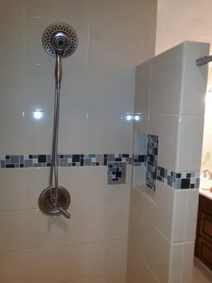 Wall Niche Open Shower — Kitchen Remodeling project by Fine Carpentry