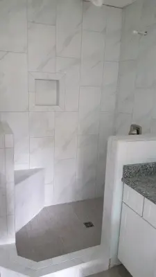 Shower with Bench Seat — Kitchen Remodeling project by Myrtle Beach Tile LLC