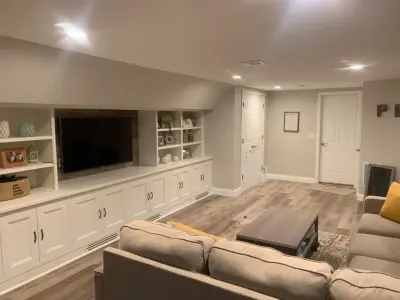 Basement Renovation with Integrated Storage — Kitchen Remodeling project by K & M Flooring-Renovations Inc.