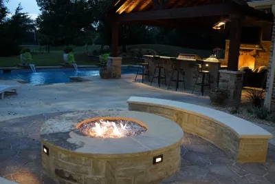 Fairview TX, Pool Cabana, Fireplace, Firepit, & Outdoor Kitchen by Dallas Outdoor Kitchens & Hardscape