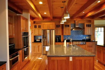 Cherry Kitchen with South Hero Post and Beam Design — Kitchen Remodeling project by Dovetail Designs By Jenny Volk