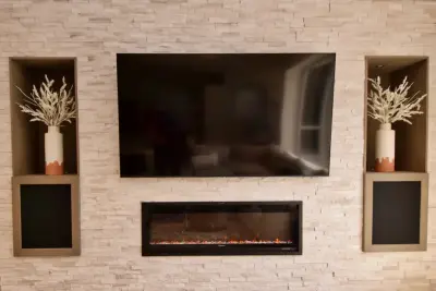 Layered Stone Accent Wall with Fireplace — Kitchen Remodeling project by Gilbert Design Build