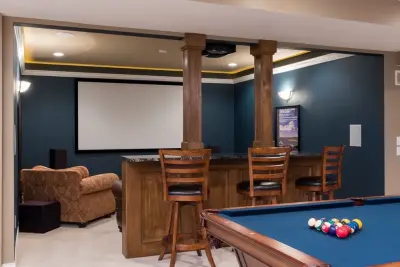 Carmel, IN Theater and Gaming Basement - 2015 — Kitchen Remodeling project by The HomeWright, LLC