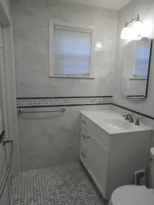 Eternal Monochrome Marble Bathroom — Kitchen Remodeling project by Design Phase Kitchens & Baths, Inc.