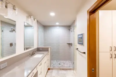 Overland Park, KS Primary Bathroom Remodel in Transition — Kitchen Remodeling project by KCBR Design | Remodel