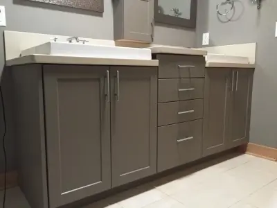 Laminate Umber Refacing for Shaker Style Vanity — Kitchen Remodeling project by Kitchen Solvers Of Madison