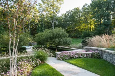 Award Winning New Canaan, CT Estate — Landscape Construction project by Elise Landscapes & Nursery, LLC in New Canaan