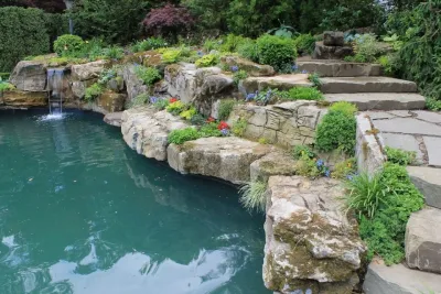 Lawrence Long Island Residence, Waterfall and Swimming Pool by Emil Kreye & Son Inc.