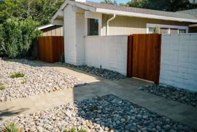 Small Modern Front Yard Porch & Landscape — Landscape Construction project by Empire Pavers Corp. in San Rafael
