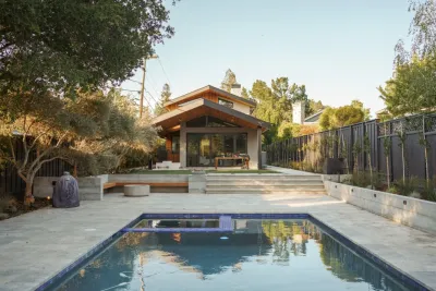 Modern Luxurious Poolside Landscape — Landscape Construction project by Empire Pavers Corp. in Menlo Park