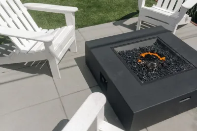 Modern Outdoor Lounge & Fire Pit — Landscape Construction project by Empire Pavers Corp. in San Francisco