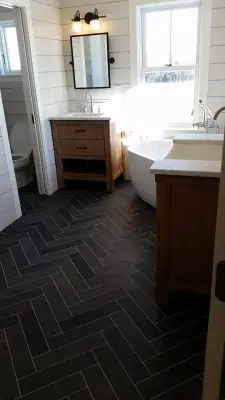 Contemporary Farmhouse Bathroom — Home Renovation & Remodeling Services project by Re-Modern Homes Inc/All Aspects Tile And Carpentry