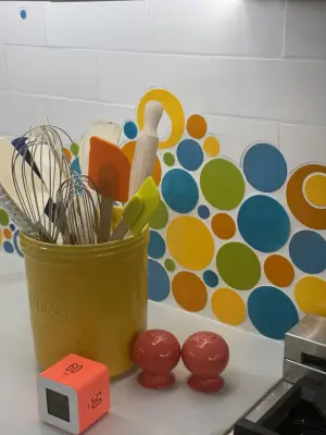 Colorful Kitchen Makeover with Bubble Backsplash by Amy's Paint And Remodeling Solutions